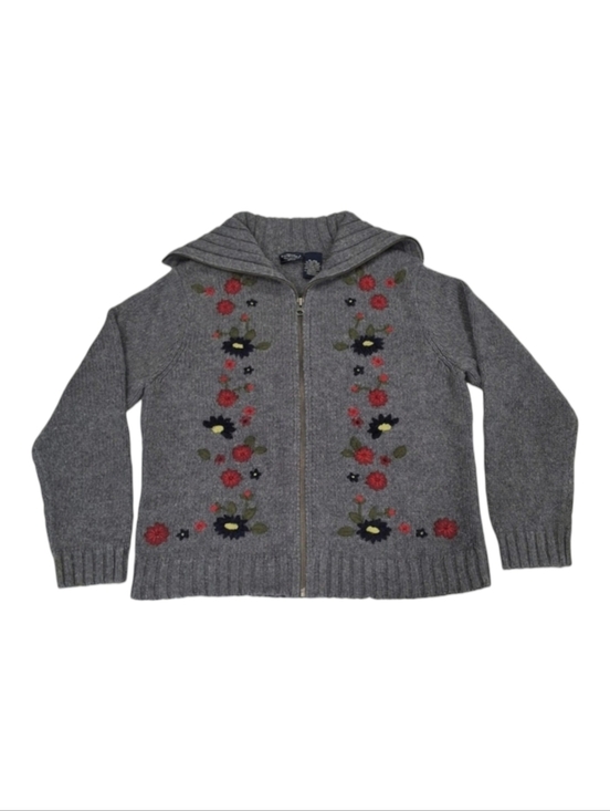 Sonoma Sweaters - ✨2/$25 Sonoma Jean~Embroidery Floral~Sweater Zip Up~Collar~Grey~Granola~LRG